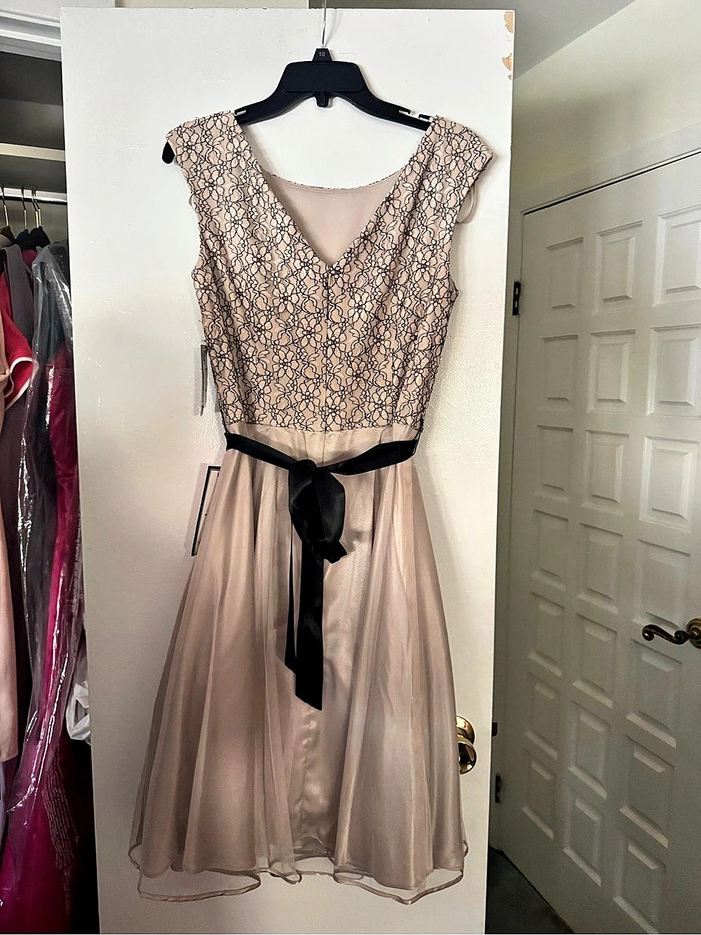 SL Fashions Floral Lace Midi Dress Pink & Black Size 10 NWT